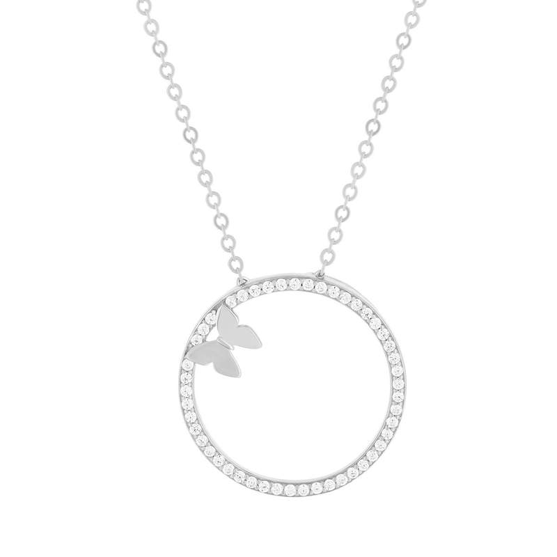 925 sterling silver necklace with zirconia stones in a butterfly design, 45 cm - view 1