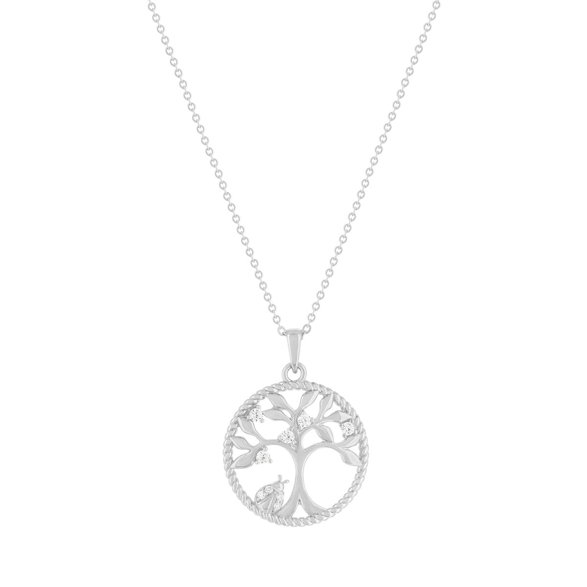 Collier argent 925 et zirconias motif arbre de vie 45cm