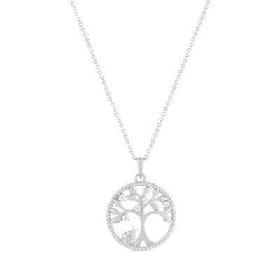 Collier argent 925 et zirconias motif arbre de vie 45cm