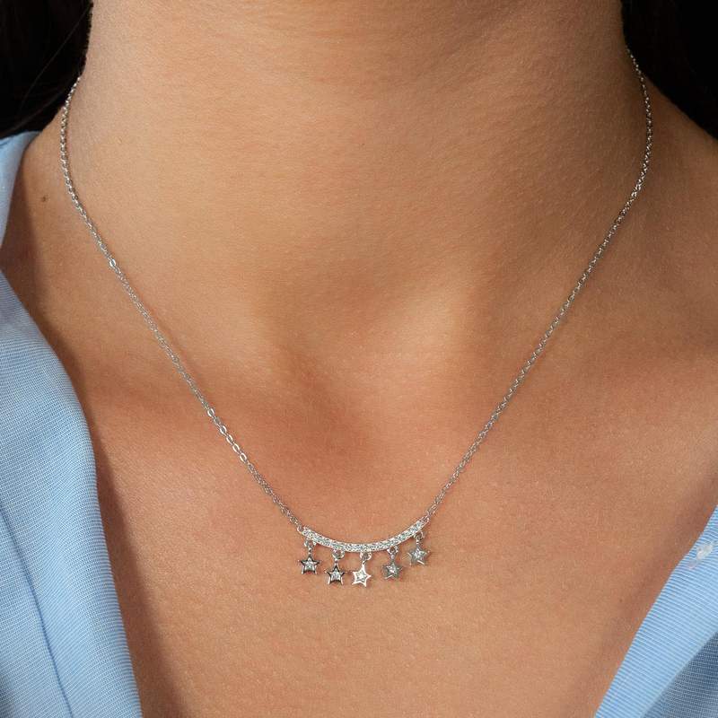 Collier argent 925 et zirconias motif étoiles 45cm - vue porté 1