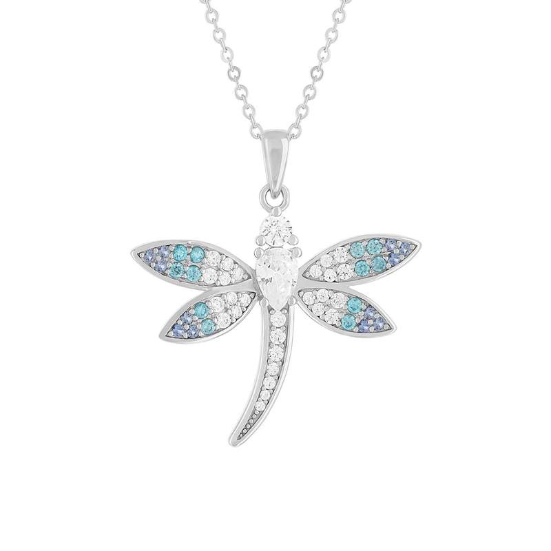 Collier argent 925 et zirconias motif libellule 45cm - vue 1