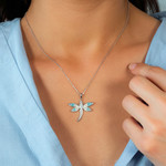 925 silver and zirconias necklace with dragonfly motif 45cm - view worn 1