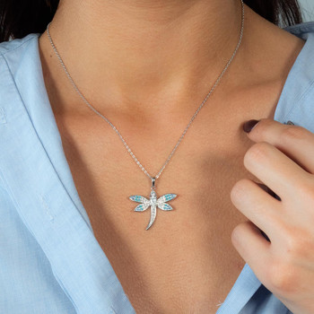 Collier argent 925 et zirconias motif libellule 45cm