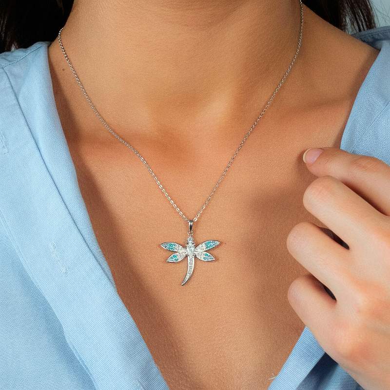 Collier argent 925 et zirconias motif libellule 45cm - vue porté 1