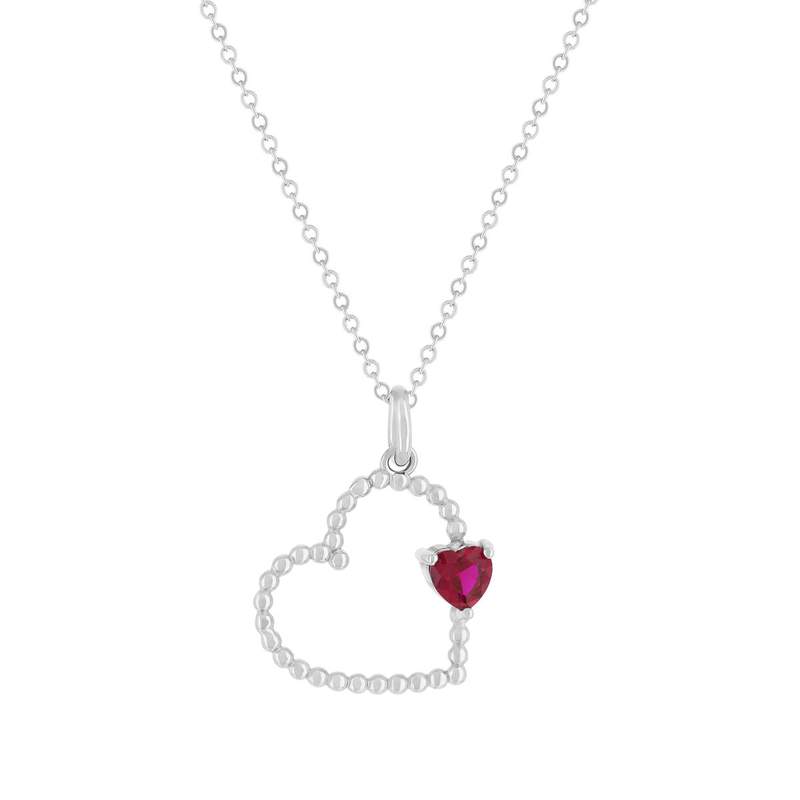 Collier argent 925 pierre synthétique rouge motif coeur 45cm - vue 1