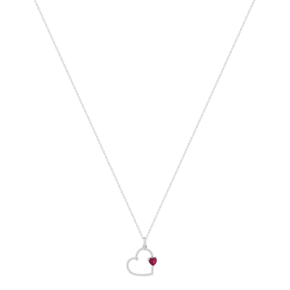 Collier argent 925 pierre synthétique rouge motif coeur 45cm - vue 2