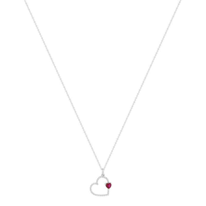 Collier argent 925 pierre synthétique rouge motif coeur 45cm - vue 2