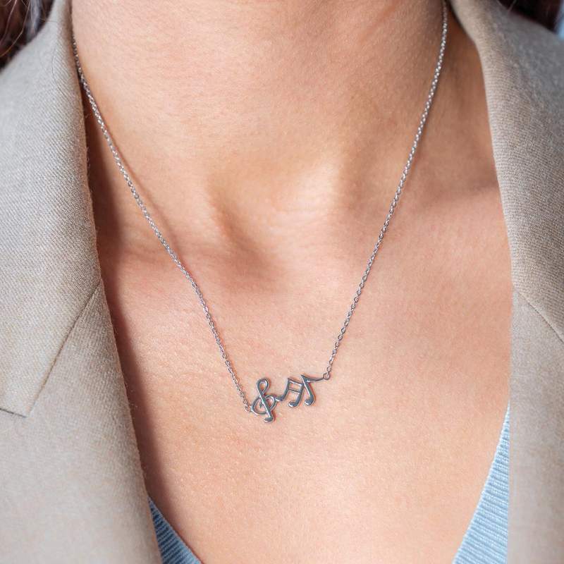 Collier argent 925 notes de musique 45cm - vue porté 1