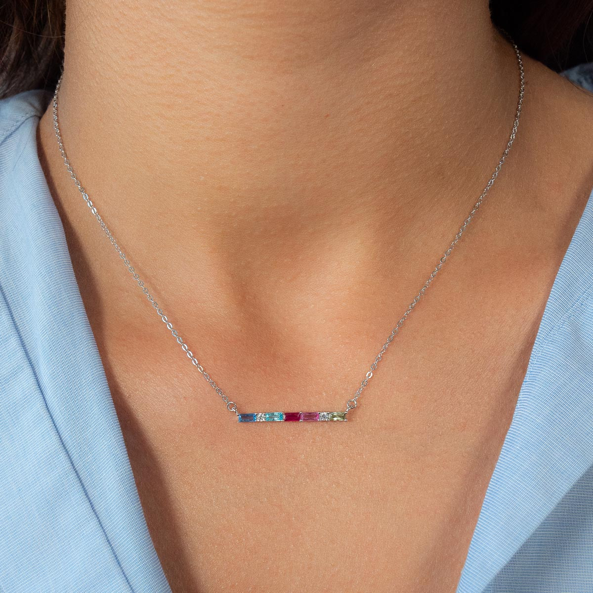 Collier argent 925 zirconias multicolores 45cm - vue porté 1