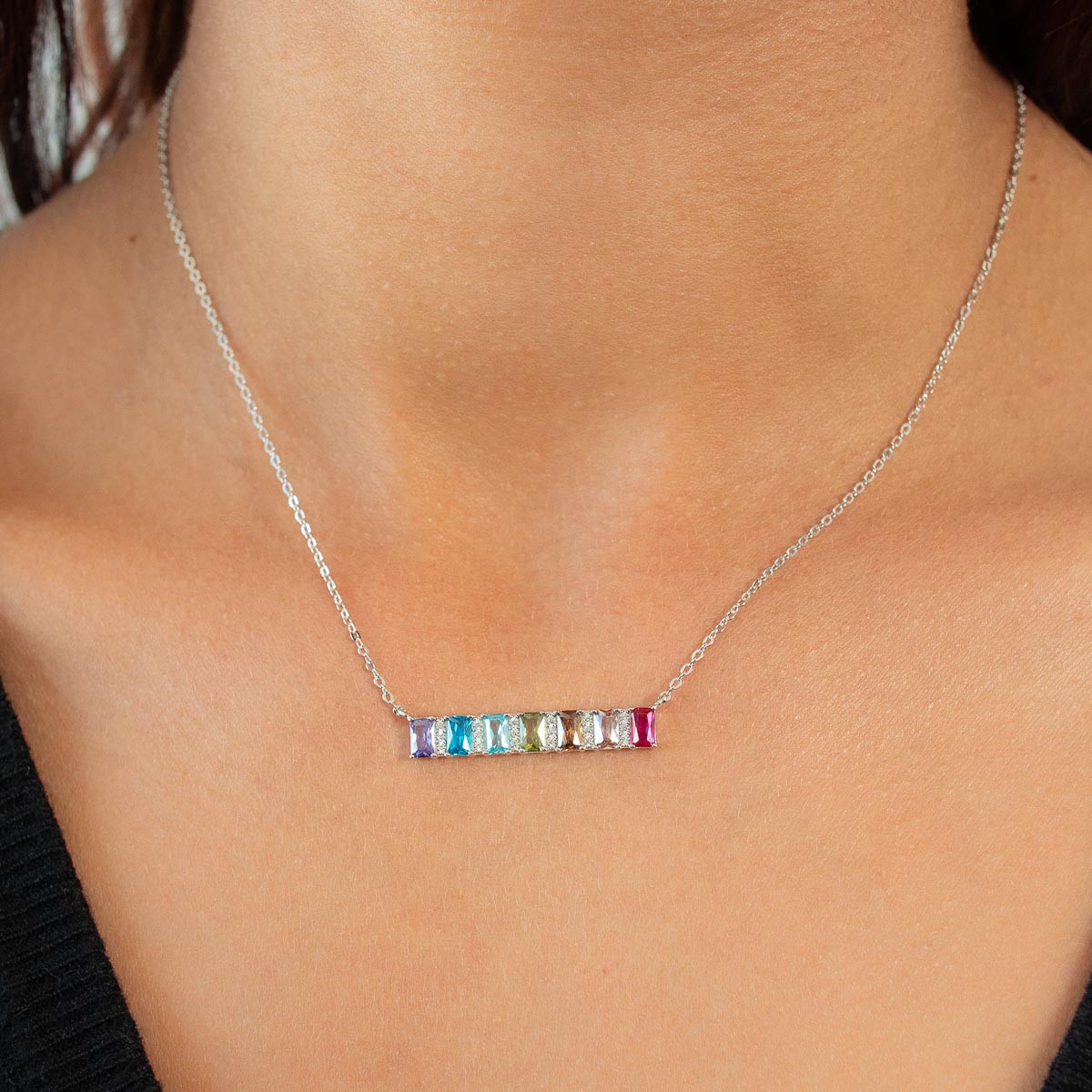 Collier argent 925 et zirconias multicolores 45cm - vue porté 1