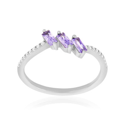 Bague argent 925 et zirconias violets - vue 1