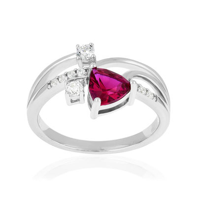 Bague argent 925 pierre synthétique rouge et zirconias - vue 1