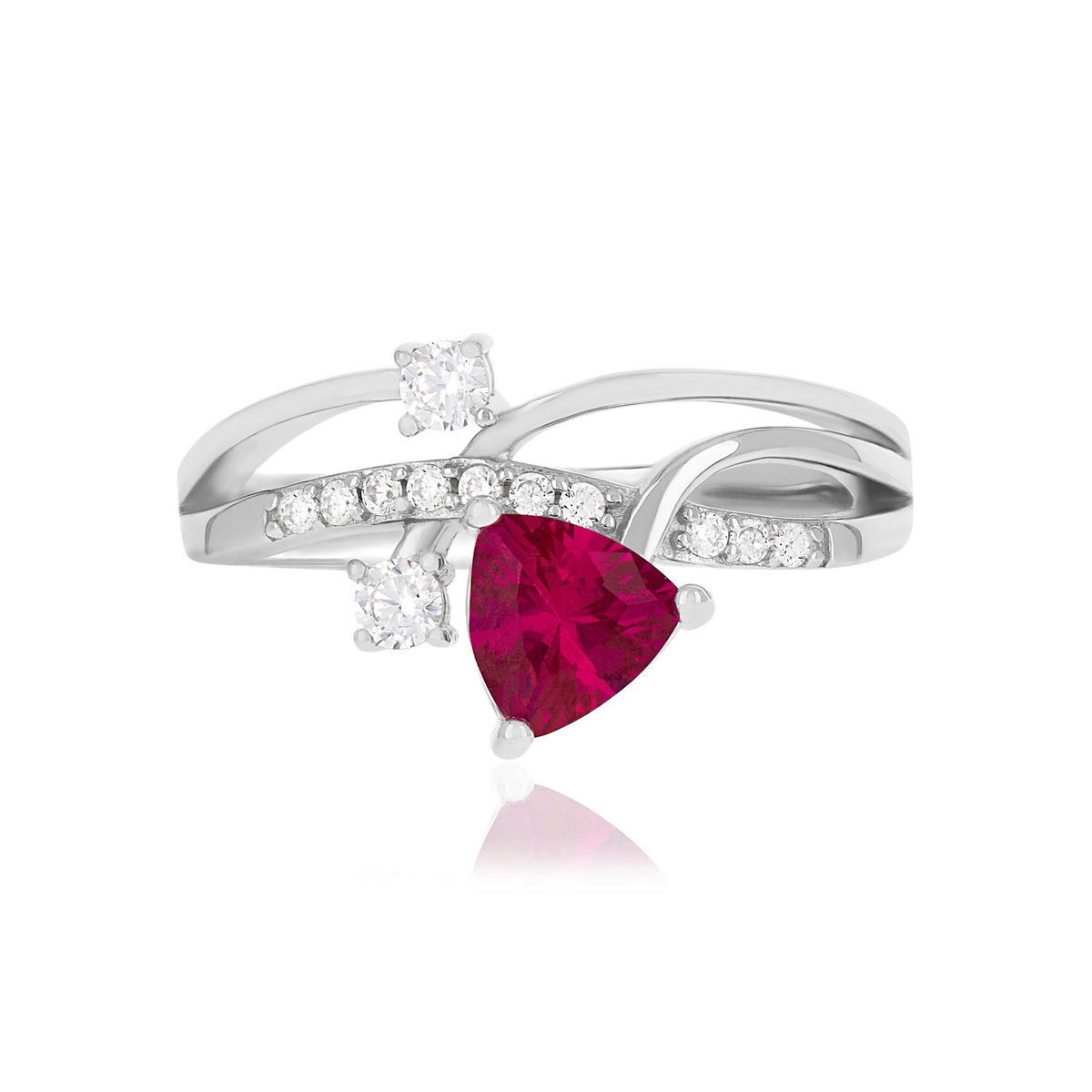 Bague argent 925 pierre synthétique rouge et zirconias - vue 3