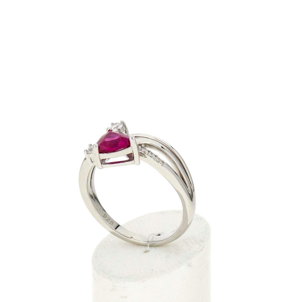 Bague argent 925 pierre synthétique rouge et zirconias - vue 3