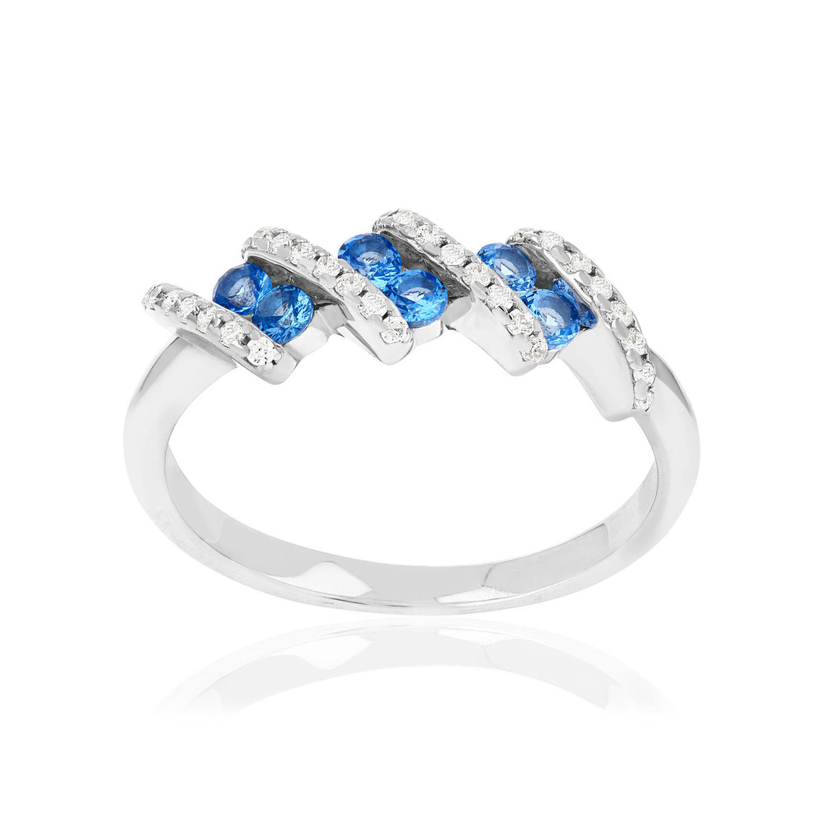 Bague argent 925 et zirconias bleu et blanc