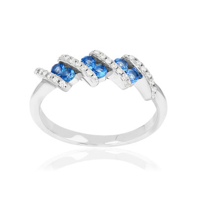 Bague argent 925 et zirconias bleu et blanc - vue 1