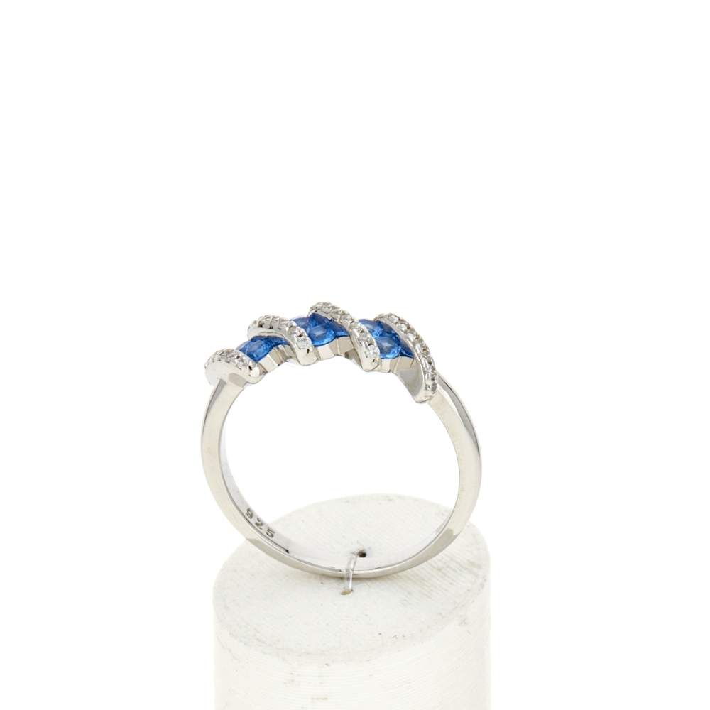 Bague argent 925 et zirconias bleu et blanc - vue 2