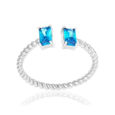 Bague argent 925 pierres synthétiques bleues ouverte