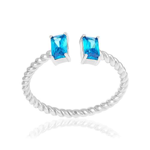 Bague argent 925 pierres synthétiques bleues ouverte