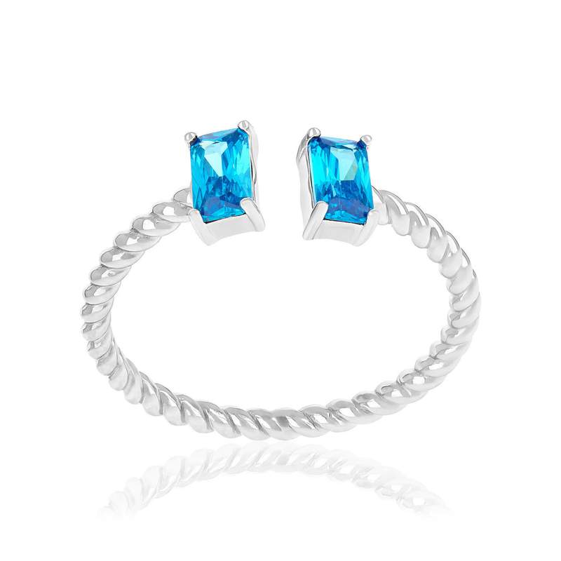 Bague argent 925 pierres synthétiques bleues ouverte - vue 1