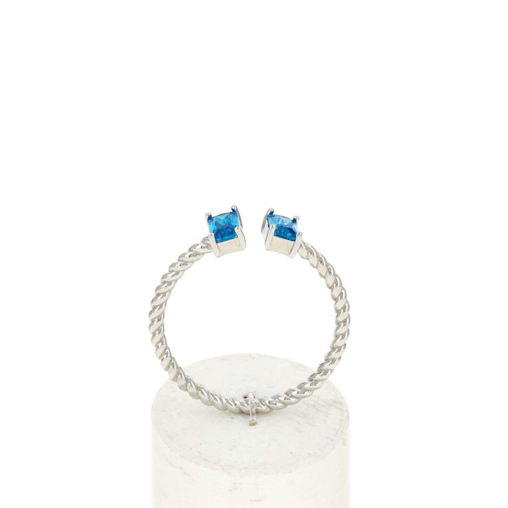 Bague argent 925 pierres synthétiques bleues ouverte - vue 1