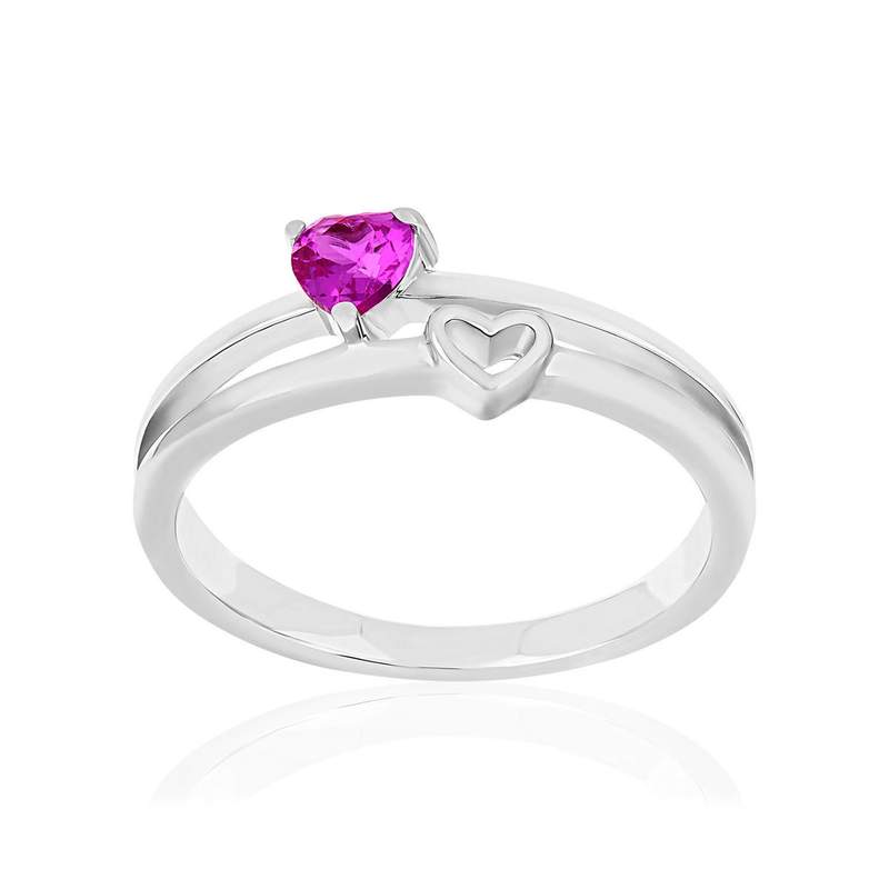 Bague argent 925 motif coeur pierres synthétiques rouge - vue 1