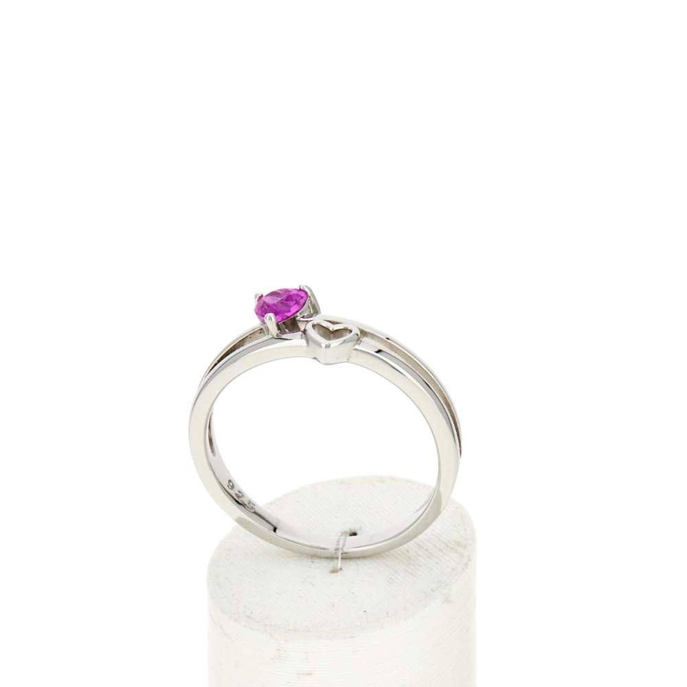 Bague argent 925 motif coeur pierres synthétiques rouge - vue 2