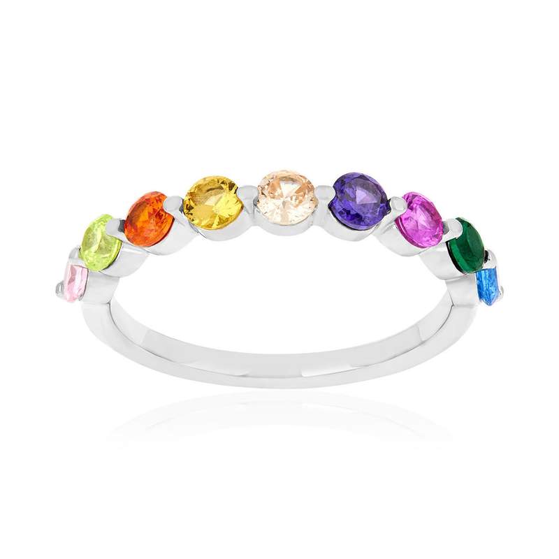 Bague argent 925 zirconias multicolores - vue 1