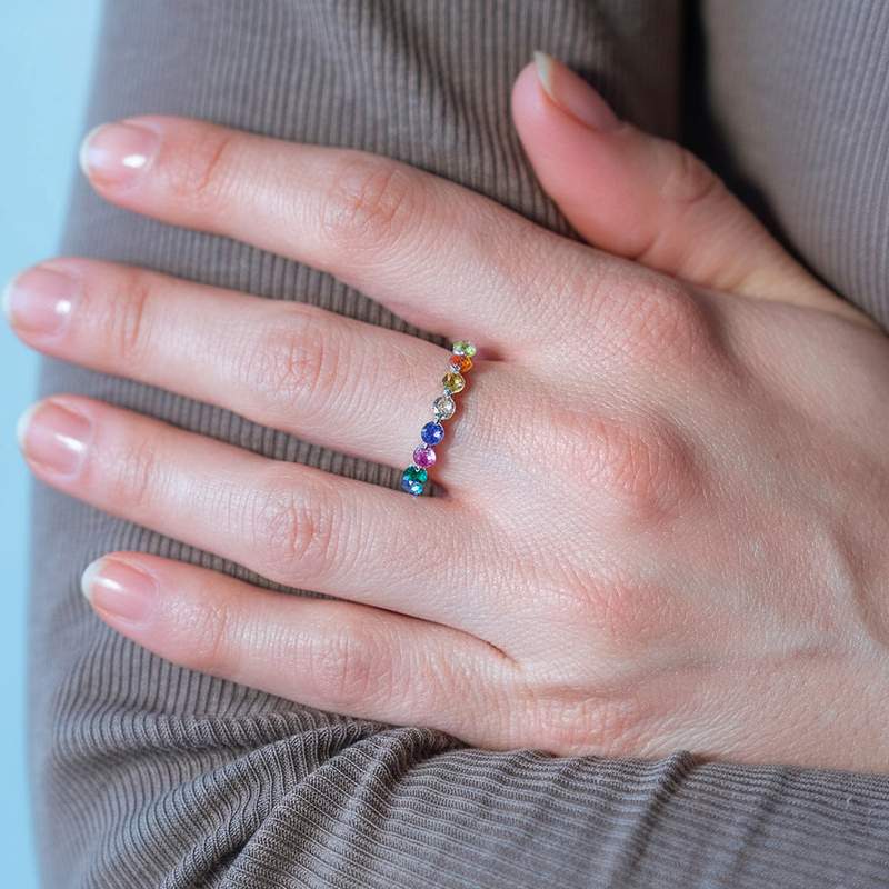 Bague argent 925 zirconias multicolores - vue porté 1