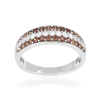 Bague argent 925 zirconias marron et blanc - vue 1