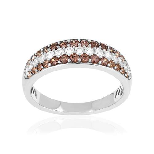 925 silver ring with brown and white zirconias