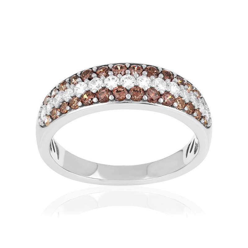 Bague argent 925 zirconias marron et blanc - vue 1