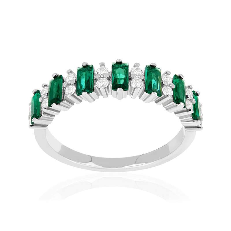 Bague argent 925 et zirconias vert et blanc - vue 1