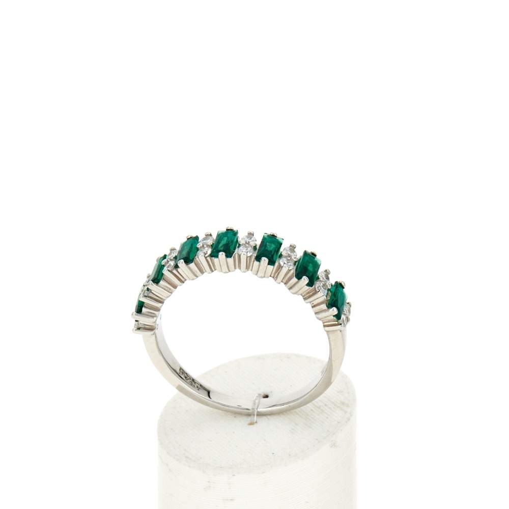 Bague argent 925 et zirconias vert et blanc - vue 2