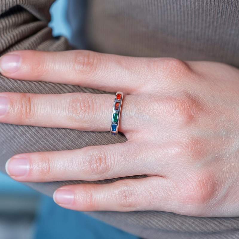 Bague argent 925 et zirconias multicolores - vue porté 1