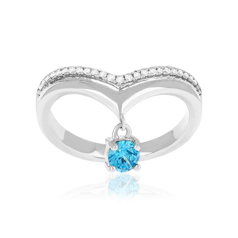 Bague argent 925 et zirconias bleu et blanc - vue 1