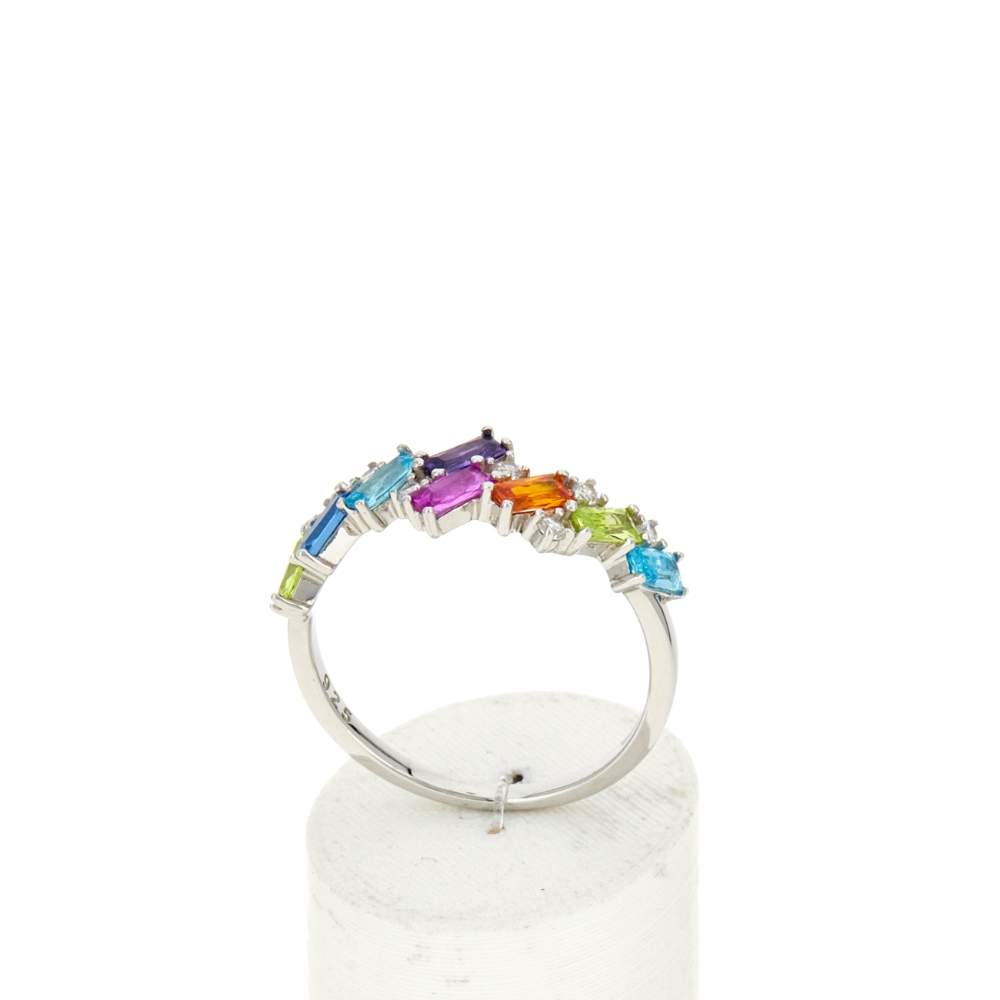 Bague argent 925 et zirconias multicolores - vue 2