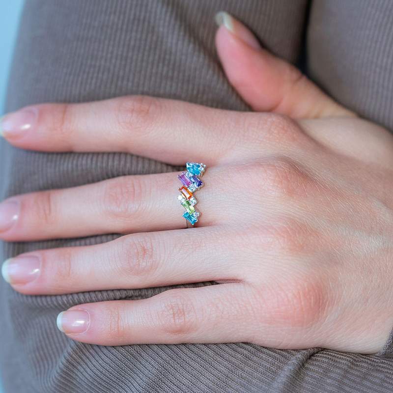 Bague argent 925 et zirconias multicolores - vue porté 1