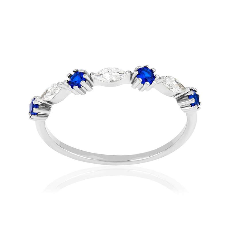 Bague argent 925 zirconias et pierres imitation bleues - vue 1