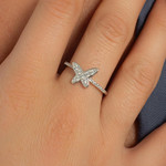 Bague argent 925 et zirconias motif papillon - vue porté 1