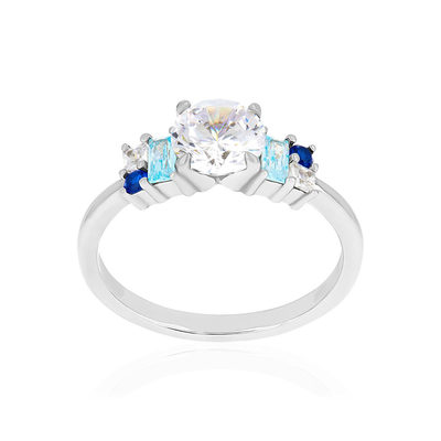 Bague argent 925 et pierres imitation bleu et blanc