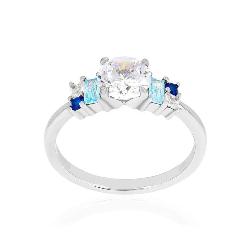 Bague argent 925 et pierres imitation bleu et blanc - vue 1