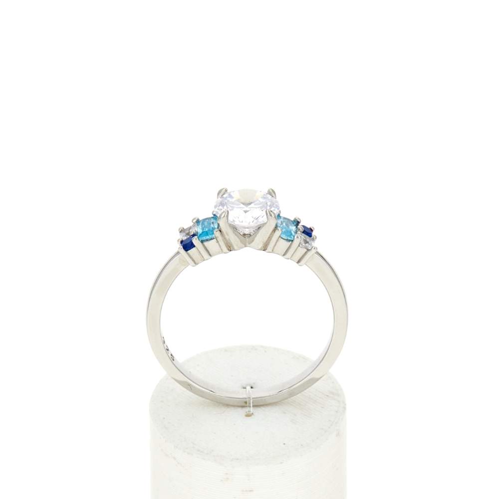 Bague argent 925 et pierres imitation bleu et blanc - vue 1