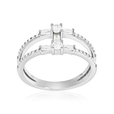 Bague argent 925 et zirconias - vue 1