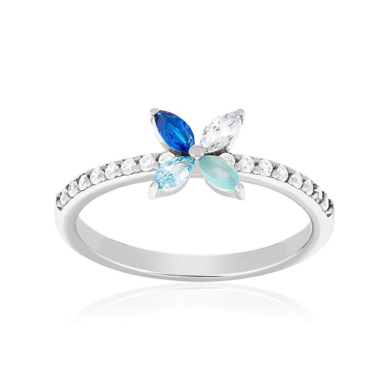 Bague argent 925 pierres imitation et zirconias bleus - vue 1
