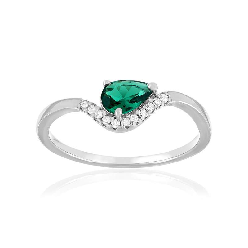 Bague argent 925 rhodié pierre synthétique verte et zirconias - vue 1