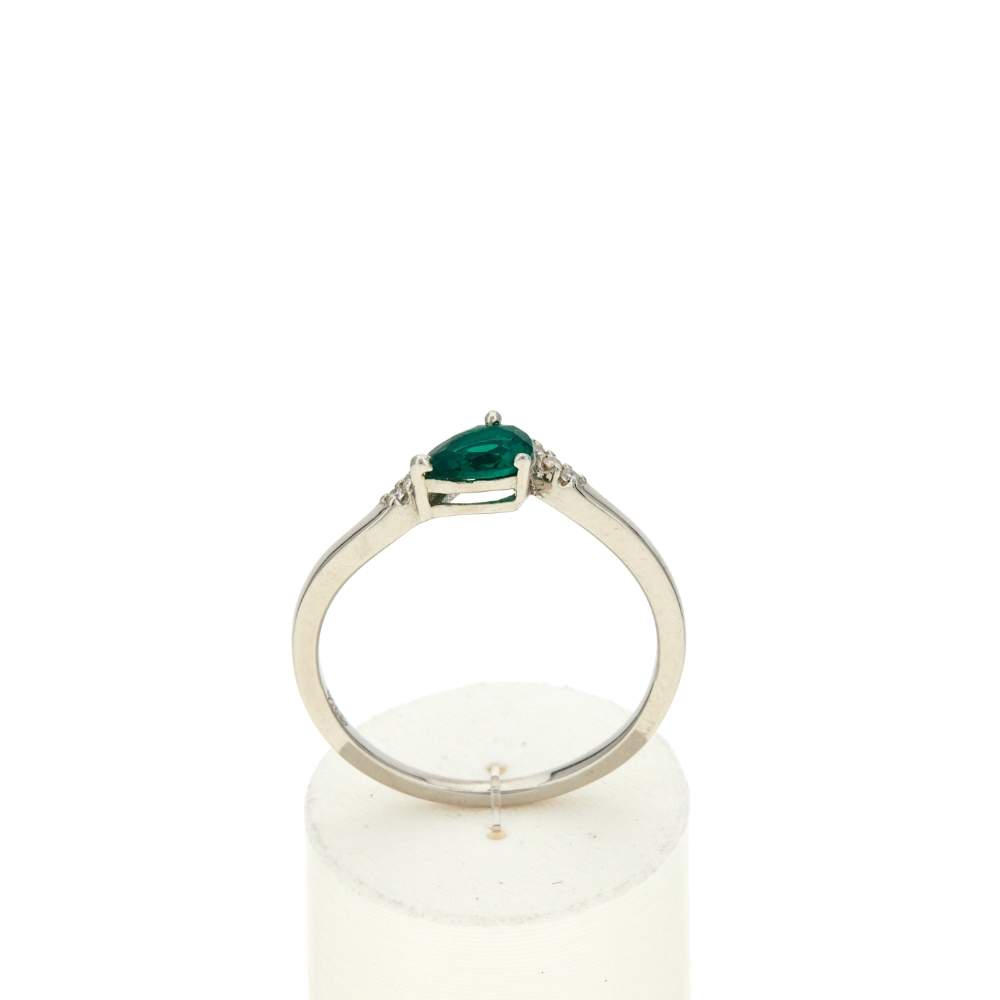 Bague argent 925 rhodié pierre synthétique verte et zirconias - vue 1