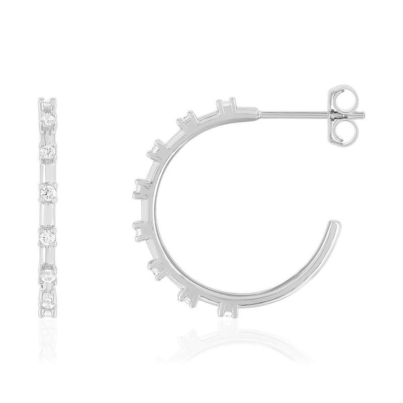 Demi créoles argent 925 et zirconias 23mm - vue 1