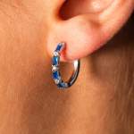 Créoles argent 925 pierres imitation bleues et zirconias 16mm - vue porté 2