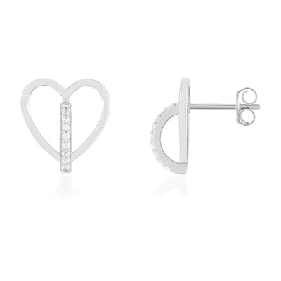 Boucles d'oreilles argent 925 et zirconias motif coeur - vue 1